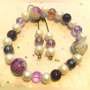 💕PURPLE MULTI COLORED BEADED BRACELET AND EARRINGS SET!